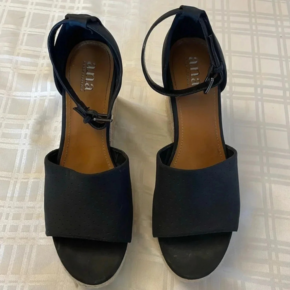 A.N.A. Black Wedge Espadrille Open Toe Sandals - Picture 2 of 13